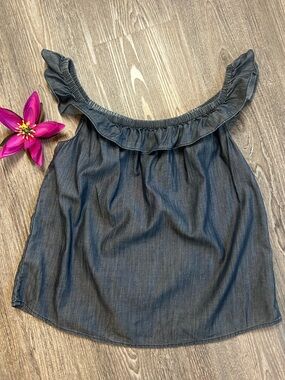 Denim & Supply Ralph Lauren Chambray Ruffle Peasant Top L
